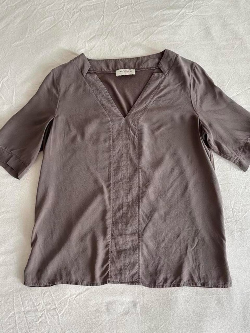 Falconeri Brown Silk V-neck Blouse Size M